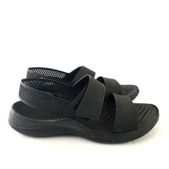 CROCS LiteRide 360 Black Double Band Sandals Comfort Shoes Adjustable Strap - Picture 2 of 7